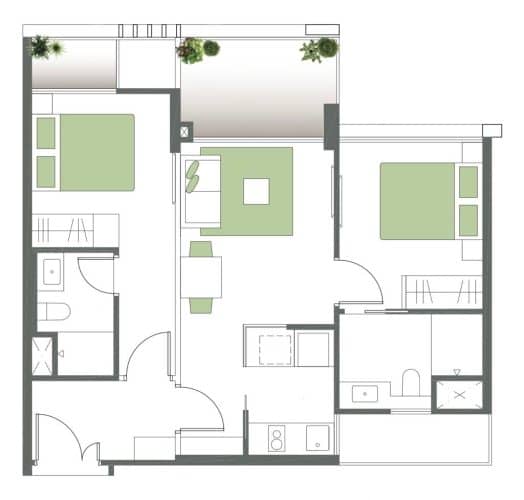 Botanique at Bartley - 2DK Floor Plan Mirror